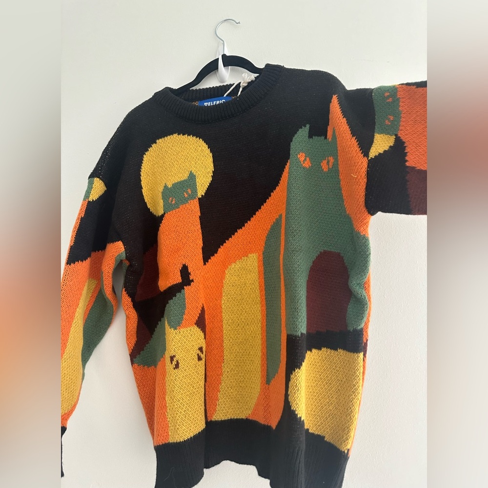 Aelfric Eden Graphic Sweaters Color Blocking Vintage Oversized  Knit Pullover - Picture 2 of 8